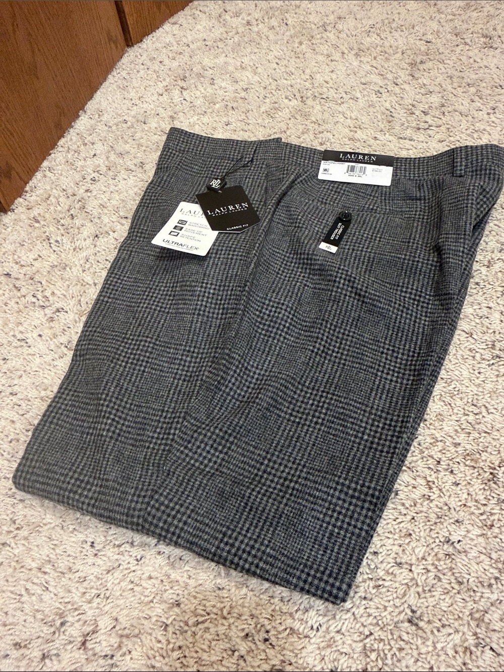 Lauren Ralph Lauren Black and Gray Glen Plaid Pants 40x30 NWT